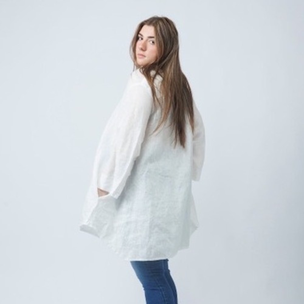 Sova | Nathalie Collarless Button Up Tunic Shirt White One Size 100% Linen